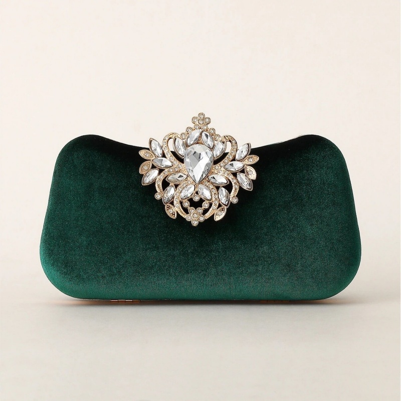 Clutch Bag Evening - Bolsa Clutch de Veludo Verde Escuro