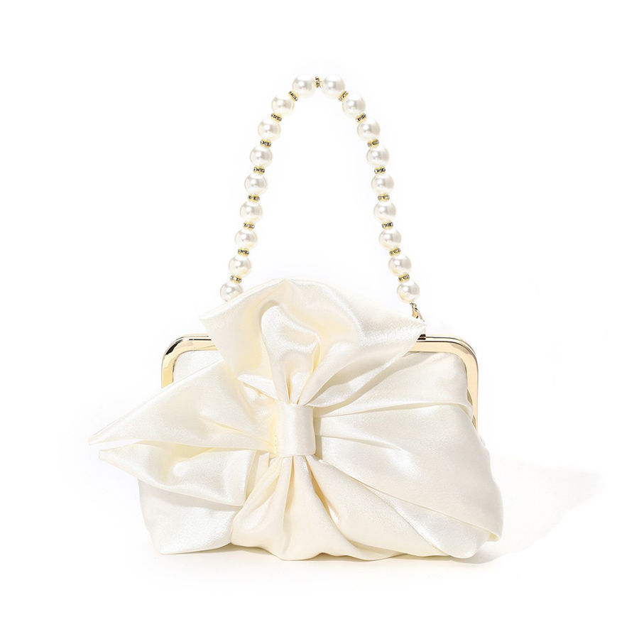 Branco cetim grande arco sacos - Evening Bag Beaded avaliação e preço